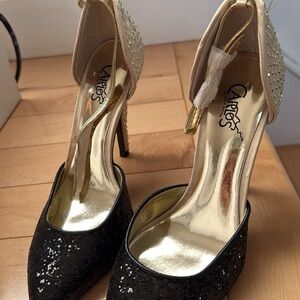 Caparros Glittering Black and Gold Heels